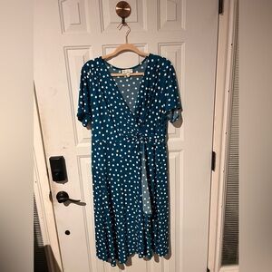 Signature by Robbie Bee Teal Polka Dot Midi Dress